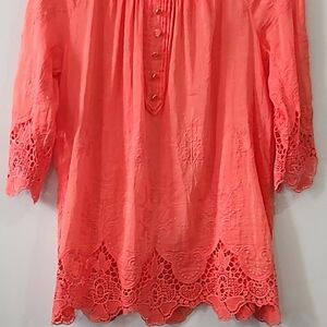 Christina Coral Blouse with Lace Detail